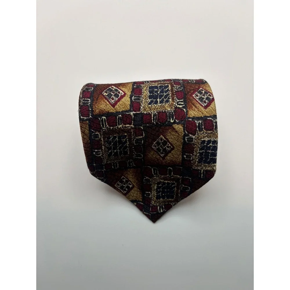 Omaggio Robert Talbott Silk Tie Burgundy Gold Geometric Mosaic Handsewn Italy